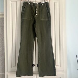 LOFT Olive Green 6/28 The Slim Flare Button Fly High Rise Regular Fit Jeans NWT